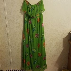 Strapless green floral maxi